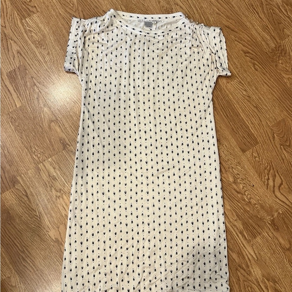 Vintage 100% silk dressElegant Cream and Black Patterned Mini Dress size 4